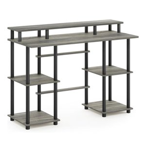 Pemberly Row Turn-N-Tube Engineered Bureau d'informatique en bois en français Chêne gris/noir