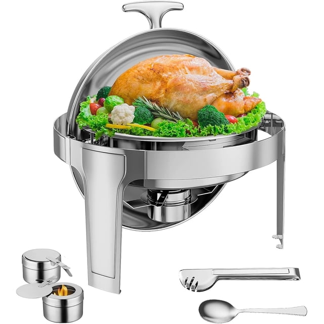 Ensemble de Buffet à Réchaud 6 Qt, Serveur de Buffet à Dessus Roulé en Acier Inoxydable, Réchaud Commercial pour Traiteur (Poêle Format Double)