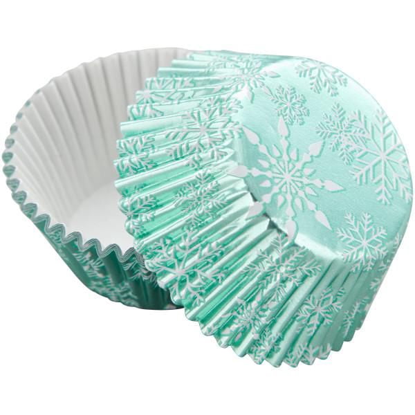 Caissettes alu pour petits gâteaux de Noël sarcelle avec flocon de neige Wilton, 24 unités