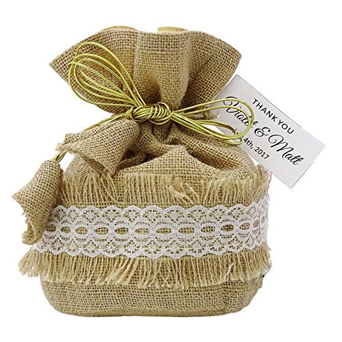 20 Satin Drawstring Potli Gift Bags Small Printed Pouches Wedding Party Favor Bags With Personalized Tags