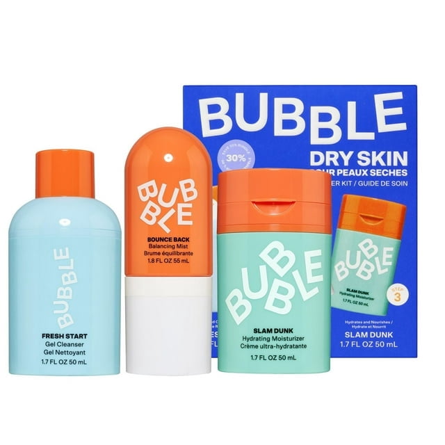 Bubble Skincare 3-Step Hydrating Routine Bundle, for Normal to Dry Skin, Unisex