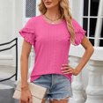 thumbnail image 2 of AherBiu Womens Tops Eyelet Embroidery Loose Casual Crewneck Ruffle Sleeve Summer Boho Shirts Tunics, 2 of 7