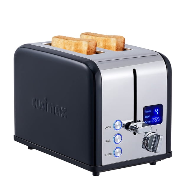 CUSIMAX 2-Slice Toaster - LED Display, Extra-Wide Slots, 6 Browning Levels, Defrost & Bagel Modes, Easy-Clean Crumb Tray.