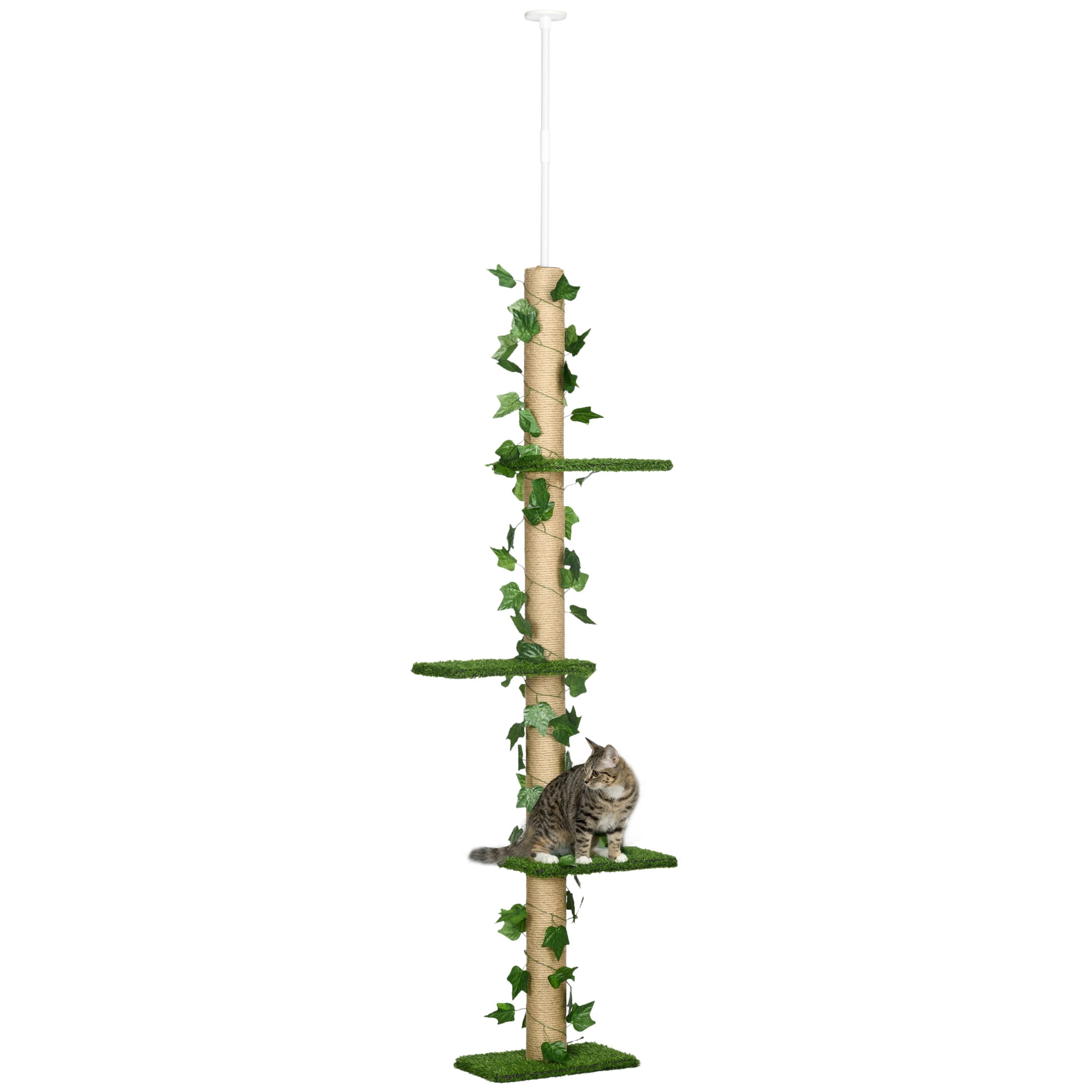 CoSoTower 4-Tier Floor to Ceiling Cat Tree, Height(80-95Inches)Adjustable, Tall Cat Tower w/ Anti-Slip Kit, Leaves, Multi-Layer Activity Centre w/ Scratching Post