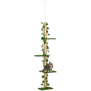 PawHut 4-Tier Plancher jusqu'à l'arbre de chat plafond, hauteur(80-95 pouces) réglable