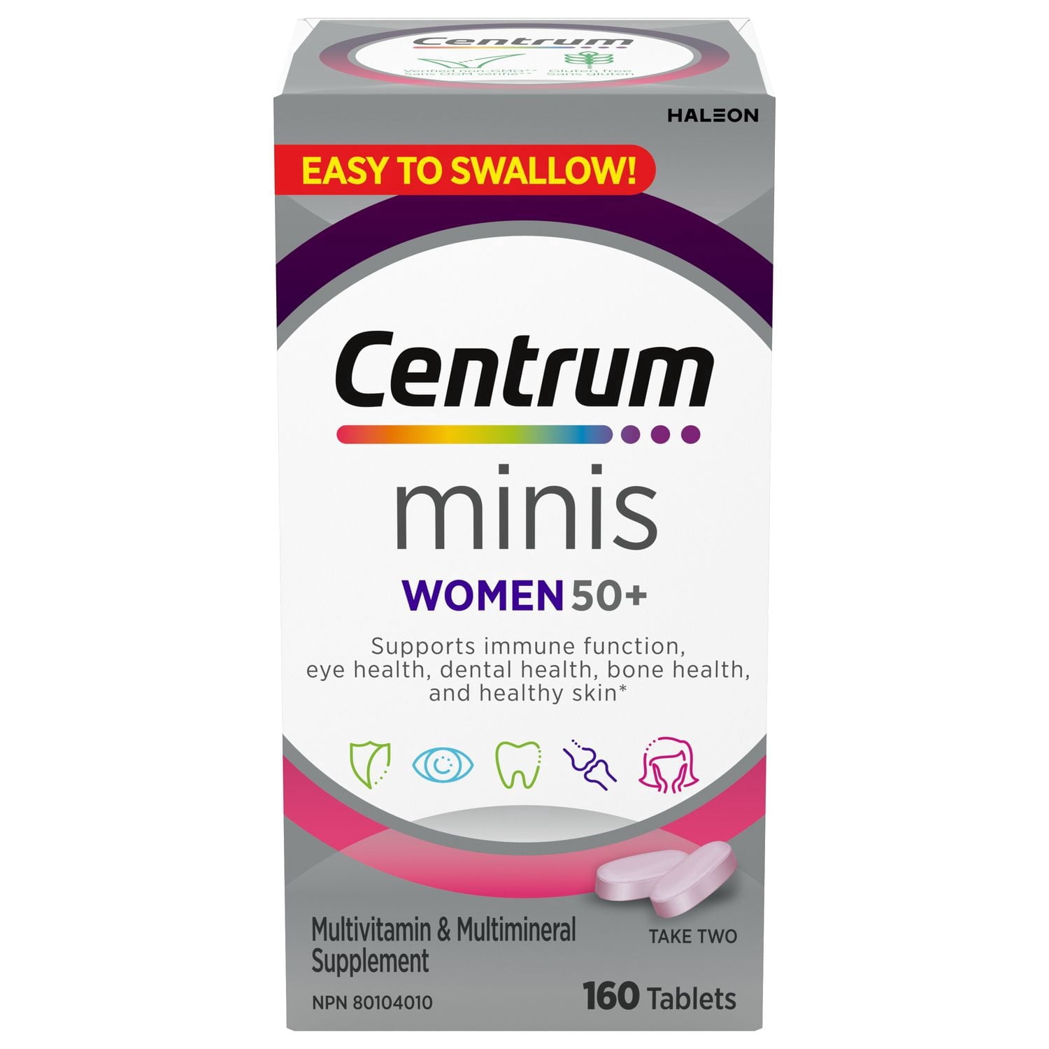 Centrum Femmes 50+ Supplément Multivitaminé et Multimineral, Comprimés Mini, 160 unités