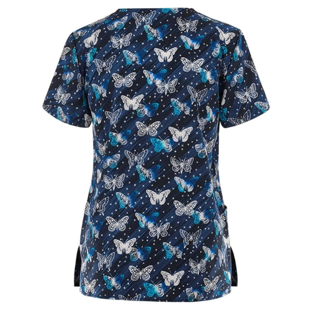 Hauts à Manches Courtes pour Femmes à Col en V Blouse T-shirt d'Uniforme de Travail pour Femmes