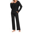 thumbnail image 1 of Timegard Ensembles de Pyjamas pour Femmes Confortables, Haut à Manches Longues Froncé à Col Rond et Pantalon, Tenues de Pyjama Amples pour l'Automne, 1 of 5