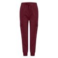 thumbnail image 3 of Clearance-Sale Legging with Pocket for Women Solid Color Plus Casual Leggings Drawstring Stretchy Low Waist Ruched Womens Sweaterpants Multiple Pocket Softy Work Pants for Women Weekly-Deals（Wine,3XL）, 3 of 8