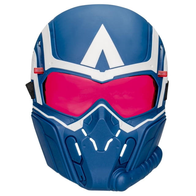 Marvel Studios Captain America Brave New World Flight Vision Mask en Bleu avec accents Blancs et un « a » Blanc sur le Front, avec une Lentille Oculaire Coulissante Rouge et une Sangle Arrière Noire Extensible, Conçu pour les Enfants de 5 Ans et Plus pour le Jeu de Rôle et l'Utilisation en costume.