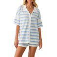 thumbnail image 2 of FOCUSNORM Women Pajamas Set 2 Pieces Loungewear Suits Stripe Contrast Color Button Crochet Knit Tops and Shorts Lounge Sets, 2 of 9