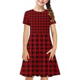 thumbnail image 2 of Liquidation d'Économies d'Été Iumwxz Robe Décontractée Trapèze Robe Tunique pour Adolescentes Robe Col Rond Imprimé à Carreaux Manches Courtes Robes pour Filles Coupe Ample Robe pour les Vacances 4-14a, 2 of 7