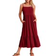 thumbnail image 3 of Womens Fashion Round-Neck Sling Sleeveless Solid Pockets Patchwork Pullover Dress, 3 of 5