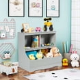 thumbnail image 3 of Costway Bibliothèque Multifonction pour Enfants Bac de Rangement pour Jouets Armoire au Sol pour Enfants Gris, 3 of 10