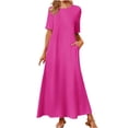 thumbnail image 1 of AherBiu Robe pour Femmes Décontractée à Col Rond, Robe Maxi Fluide à Manches Courtes, Robe Longue Ample avec Poches, 1 of 6
