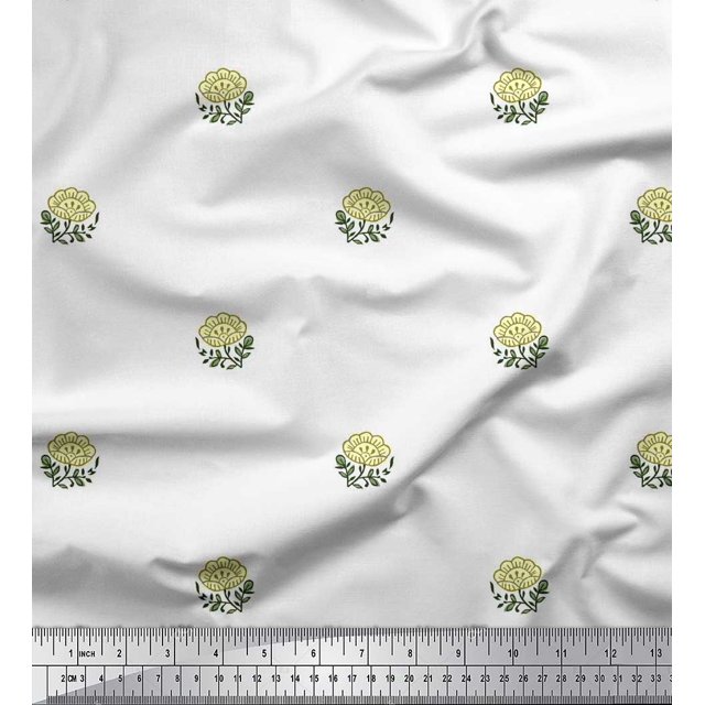 Soimoi Tissu Satin Modal Feuilles & Floral Imprimé au Mètre 42 Pouces de Large