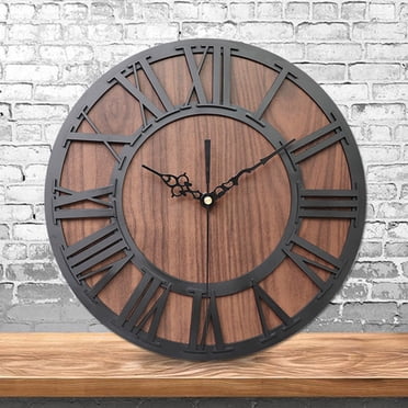 EGNMCR Alarm Clocks for Bedrooms, Clocks for Living Room European Retro Wooden Roman Digital Wall Clock Living Room Decorative Wooden wall clock