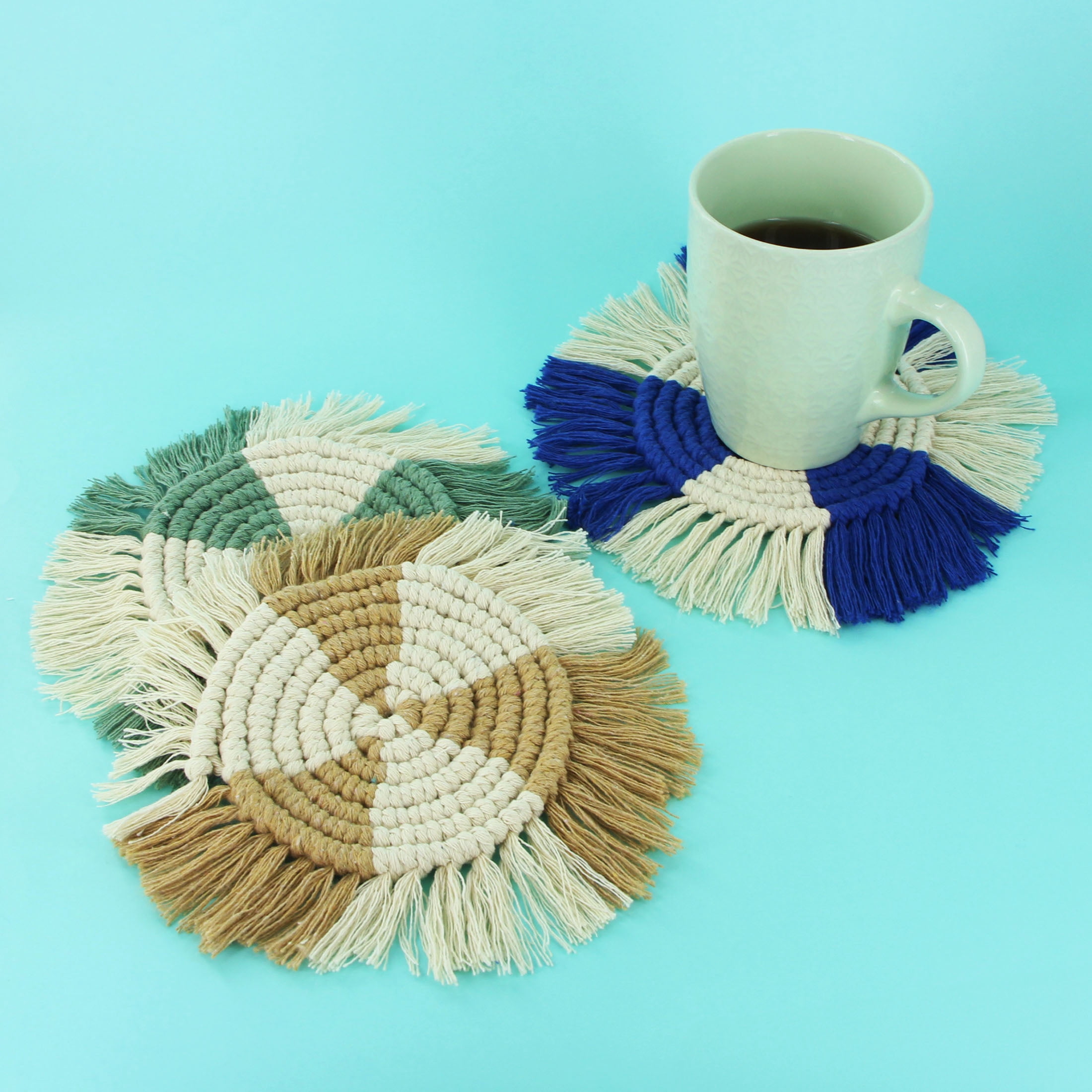 UNIQUE CREATIV CRAFT Macramé Coaster Kit - Multi-Colour, 3 pcs, Age 8+, Beginner, 15.5 cm (6.1 in)