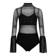 thumbnail image 2 of TSSOE Kids Girls Sparkly Rhinestone Dance Leotard Sheer Mesh Patchwork Bodysuit for Gymnastics Tumbling Black 14, 2 of 4