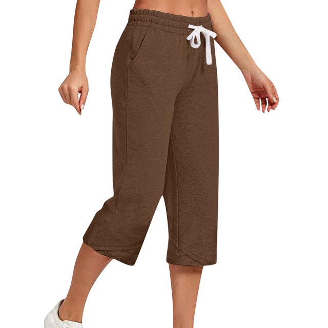 Innerwin Pantalon Capri à Jambe Droite Taille Haute pour Femme, Brun, Taille 3TG