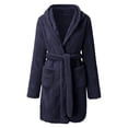 thumbnail image 4 of Penkiiy Womens Plush Soft Robe Warm Fleece Shawl Collar Bathrobe Fluffy Long Robes with Pockets M Navy, 4 of 6