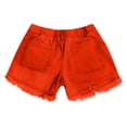 thumbnail image 4 of LLYWEY Womens Jeans Shorts, Ladies Ribbed Distressed Denim Shorts, Drawstring Elastic Waist Women Cut Off Jeans with Pockets, Style ST-22, Red, L, 4 of 5