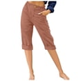 thumbnail image 1 of Timegard Cropped Pants for Women Capris Summer Casual Button Ruffle Elastic Waist Solid Color Lounge Pants, 1 of 4
