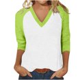 thumbnail image 3 of Hauts à Manches 3/4 pour Femmes Hauts Décontractés à Manches Raglan Col en V Tuniques Basiques Blouses Été 2025, 3 of 6