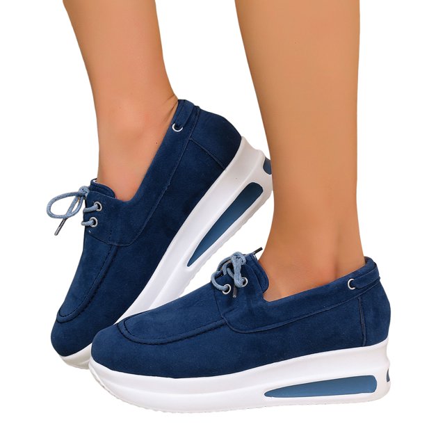 Chaussures de Marche à Plateforme Compensée pour Femmes Printemps Automne Confortables en Suède à Lacets Épaisses Espadrilles Mode Mocassins