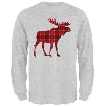 Autumn Plaid Moose Mens Long Sleeve T Shirt