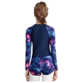 thumbnail image 3 of Eandarui Kids Girls 2 Piece Rash Guards Swimsuit Long Sleeve Patchwork Flower Print with Short Swimwear Purple 100, 3 of 6