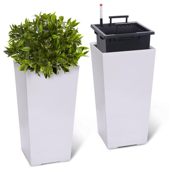 TROPOW Pots de Fleurs, Ensemble de 2, Jardinières Rectangulaires de 16 Pouces de Hauteur, Pots de Fleurs pour Plantes d'Intérieur, Pots Modernes pour Plantes Intérieur/extérieur, Blanc