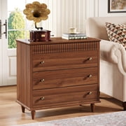 Tribesigns 31.5-Inch Extra Large Nightstand, 3-Drawer Bedside Table with Artistic Legs for Bedroom – Sturdy & Easy Assembly Side Table (1, Brown)