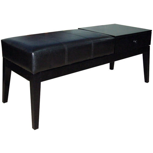 Banc de Rangement en Bois et Cuir de 45 Po de Long, Brun Foncé