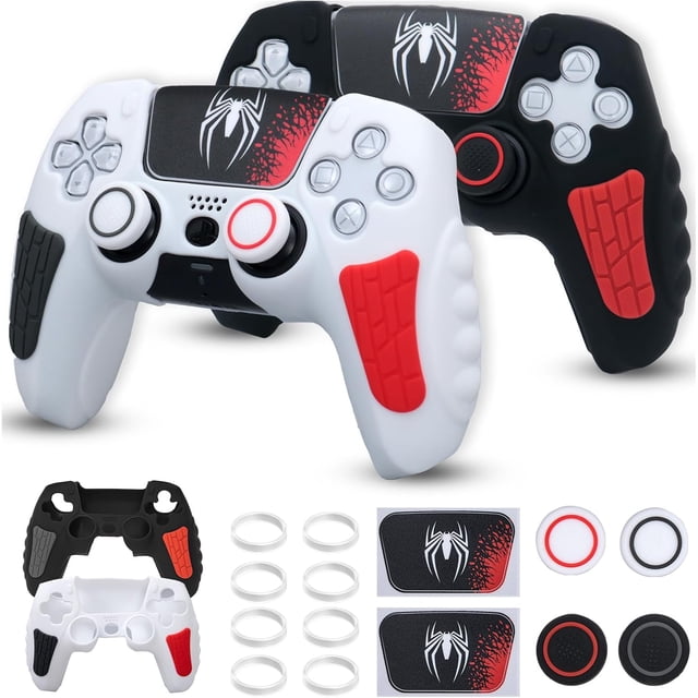 PS5 Controller Cover Case, Anti-Slip Silicone Cover Skin Compatible With PS5 Controller With Thumb Grip Caps, Joystick Protectors And Cover Wrap Sticker(2 Packs)