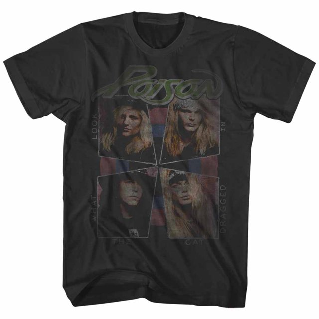 Poison Faded Heavy Rock Metal Band Look What The Cat Dragged In Adult T-Shirt