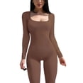thumbnail image 2 of Fortune Women Bodysuits Ribbed Knit Bodycon Jumpsuits Long Sleeve One Piece Romper, 2 of 6