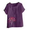 thumbnail image 4 of Liquidation Horkkom Hauts Grande Taille pour Femmes Été Décontracté Chemises en Lin à Manches Courtes Col Rond Imprimé Floral Blouses Amples, 4 of 4