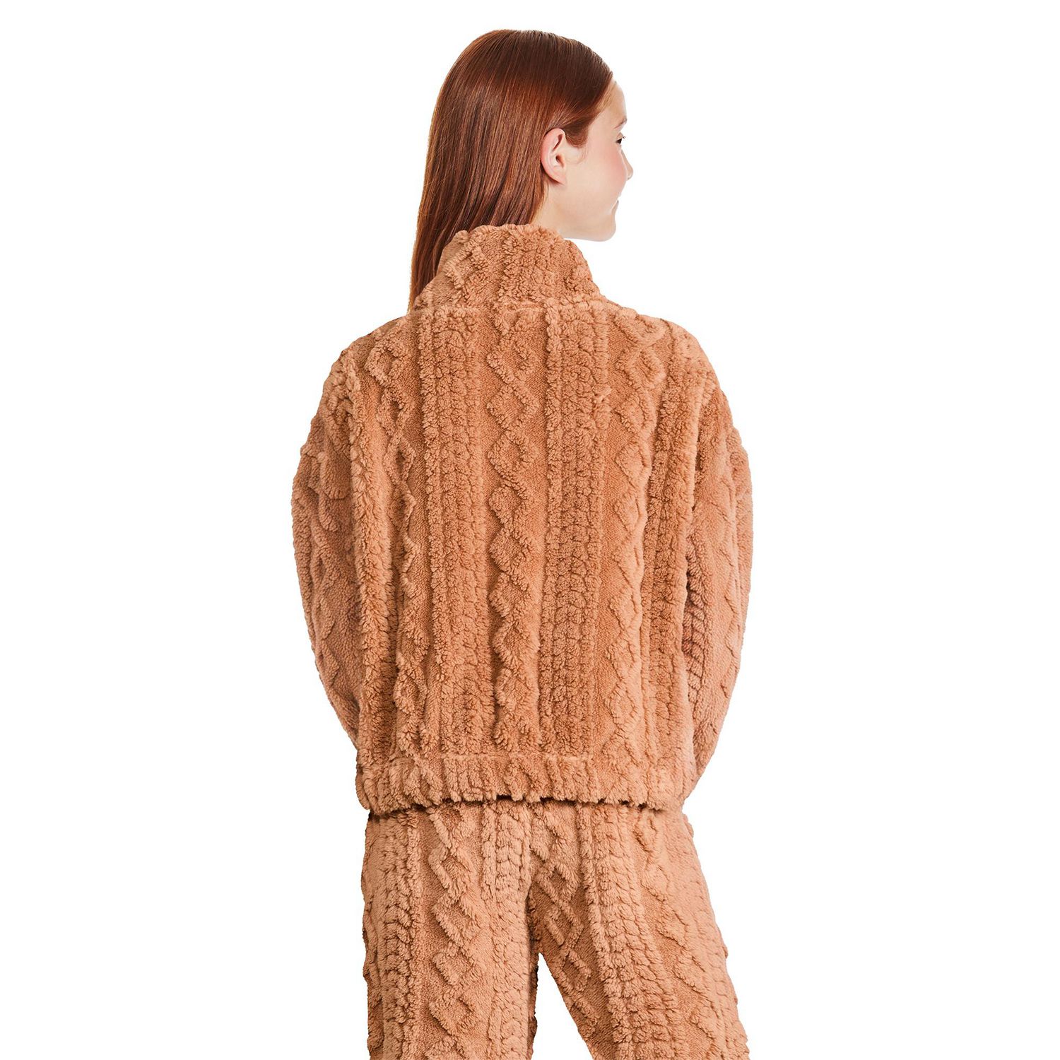 Chandail en molleton peluche zippé au quart avec col montant Justice pour filles