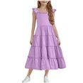 thumbnail image 1 of Diufon Robe Maxi pour Filles Été Décontractée à Manches Cap, Robe Trapèze, Ourlet à Volants, Robe Fluide pour Préados 3-13 Ans, 1 of 9