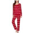 thumbnail image 2 of Timegard Ensembles de Pyjamas pour Femmes 2 Pcs à Rayures Manches Longues Col en V Haut Froncé et Pantalon Tenues de Pjs d'Automne, 2 of 5