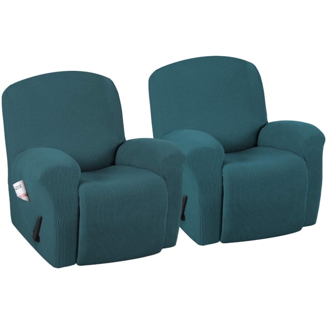 Stretch Recliner Slipcovers Durable Soft High Stretch Jacquard Sofa Furniture Cover Form Fit Stretch Stylish Recliner Cover/Protector (2 Pack Recliner, Deep Teal)
