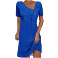 thumbnail image 2 of Moins de 10, Robe Mi-Mollet à Manches Courtes et Col Rond Unie pour Femmes, Robe Mi-Mollet à Manches Courtes et Col Rond Unie Simple et Stylée pour Tous les Jours, Chaude et Stylée, 2 of 9