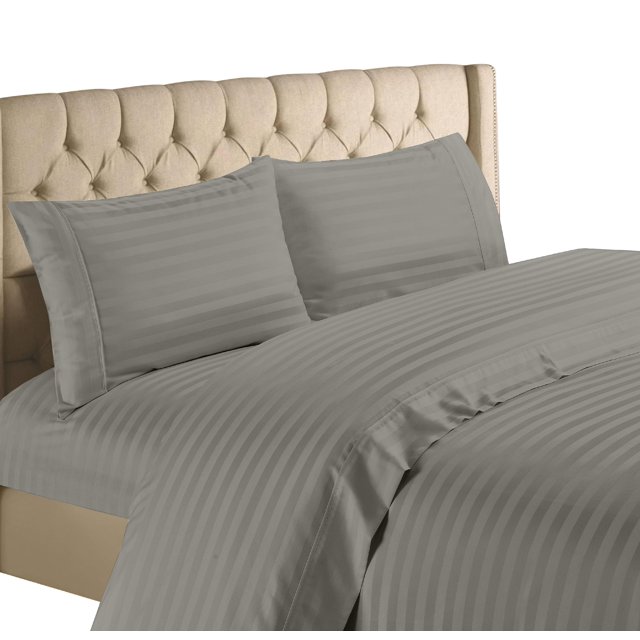 Home Collection 1200 Thread Count 100% Cotton Egyptian Quality Deep Pocket Stripe Sheet Set (California King, Grey)