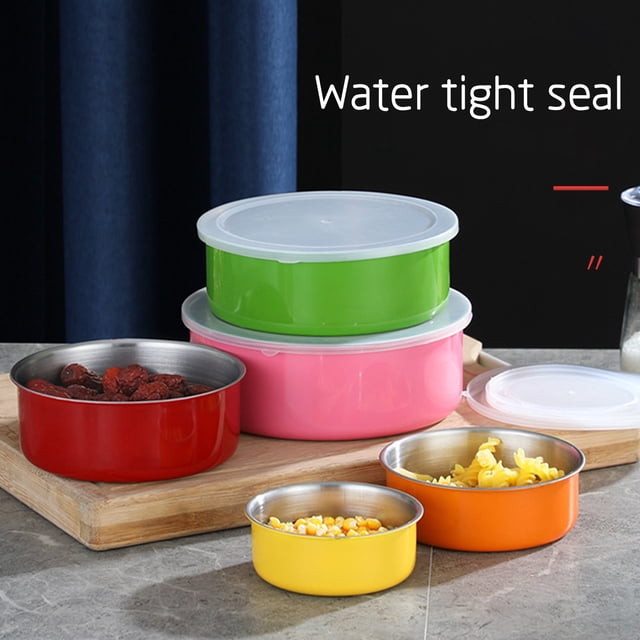 Fridja Summer Savings Food Containers with Clear Plastic Lids , 5 Pcs Stainless Steel Non-Slip Convenient Home Kitchen Food Container Storage Mixing Bowl Set Kitchen Essential