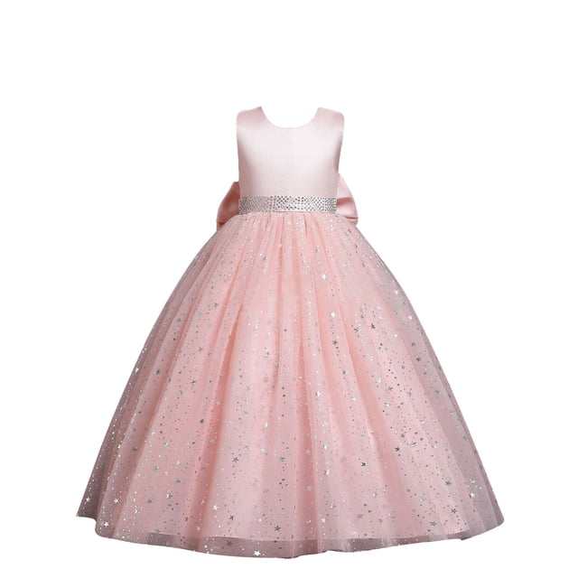 Robe de Gala Princesse pour Filles Longue en Tulle à Paillettes avec Nœud Robe de Fête d'Anniversaire