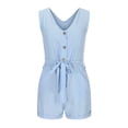 thumbnail image 4 of biudgviw Women's Plus Size Rompers Summer Casual V Neck Button down Belted Sleeveless Jumpsuits Loose Short Overalls with Pockets, 4 of 6