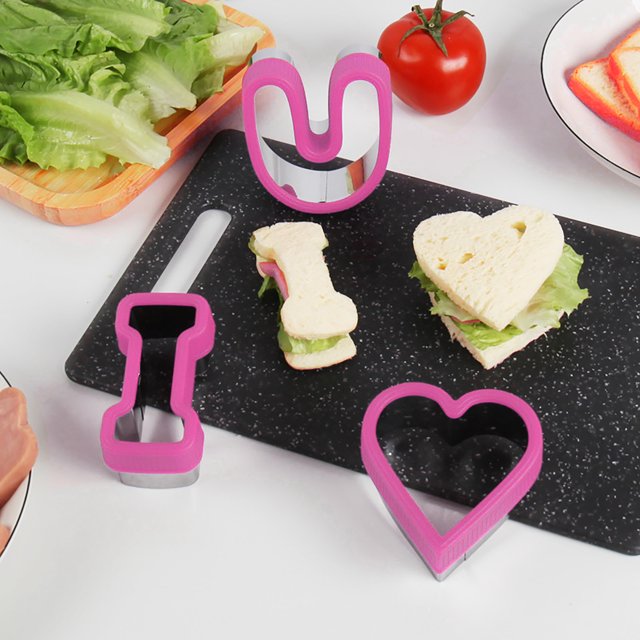 Oleegame 1PC Cookie Mold Cute Cake Tools Heart/Star/Flower Shape Cutters Stainless Steel Plastic Cookie Cutter Set Pink