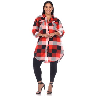 White Mark Women's Buffalo Plaid 3/4 Sleeve Tunic Shirt