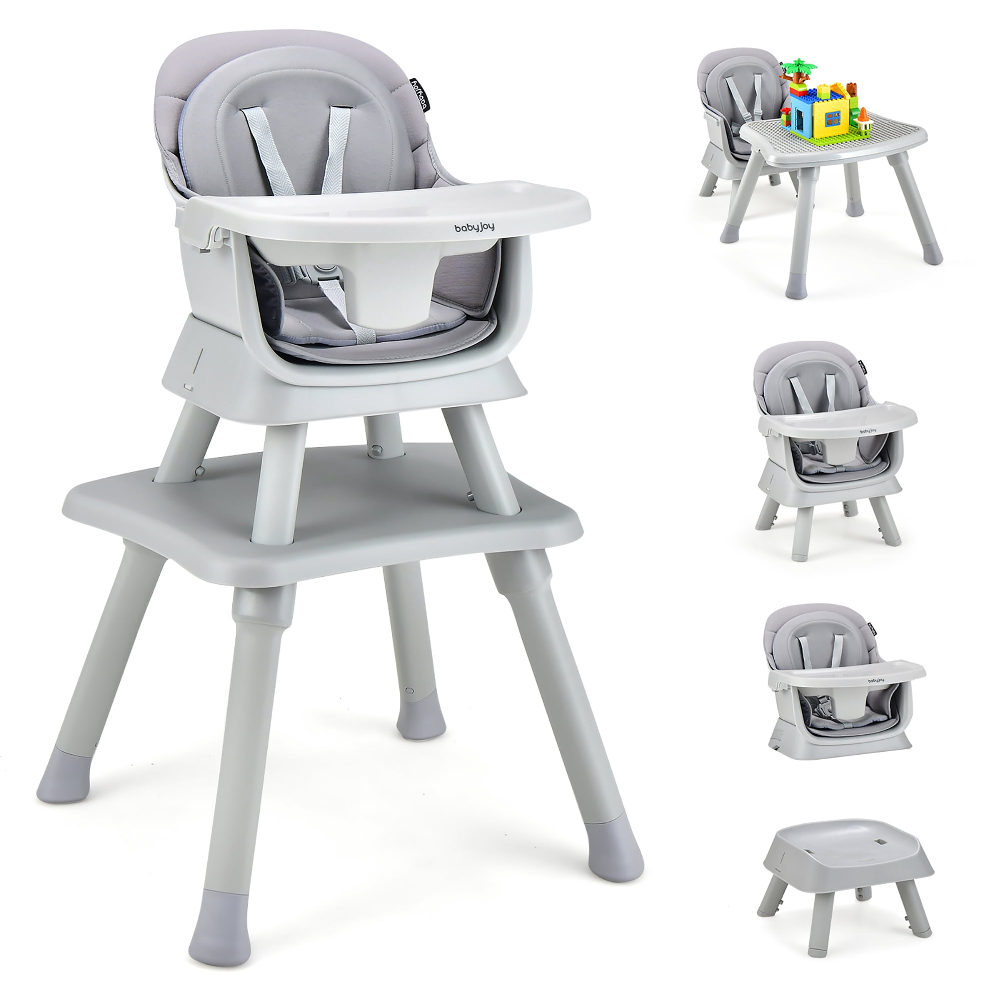 Babyjoy  8-in-1 Baby High Chair Convertible Dining Booster Seat w/ Removable Tray Grey